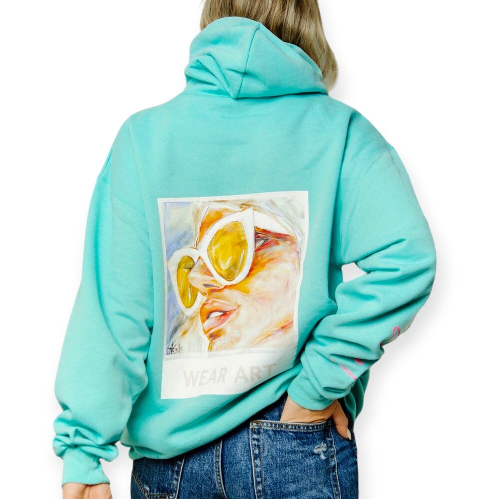 Annlo | L | Life is Good - Wear Art / Love Art - 100% Cotton Unisex Mint Hoodie